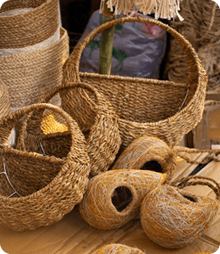 Handwoven baskets displayed at a local market